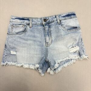 KUT From The Kloth Women Shorts 8 Light Blue Denim Jane High Rise Frayed Short